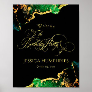 Poster Black and Moody Emerald Bronze Birthday Welcome