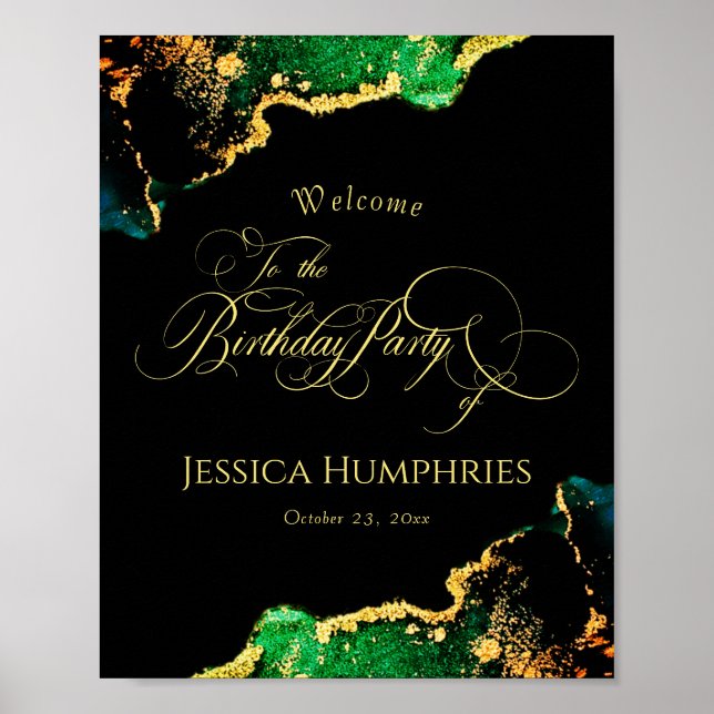 Poster Black and Moody Emerald Bronze Birthday Welcome (Frente)