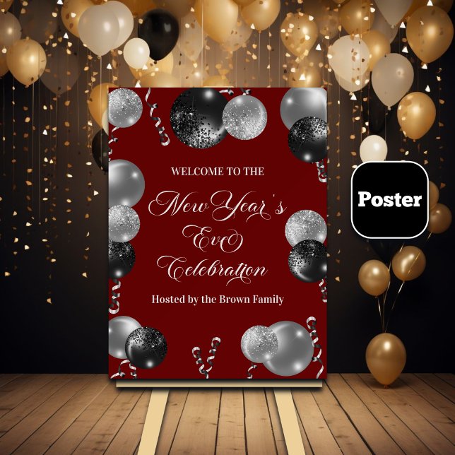 Poster Black and Silver Glitter New Year's Eve Party  (Criador carregado)