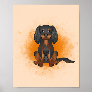 Poster Black And Tan Cavalier King Charles On Orange
