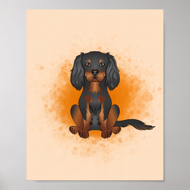 Poster Black And Tan Cavalier King Charles On Orange (Frente)