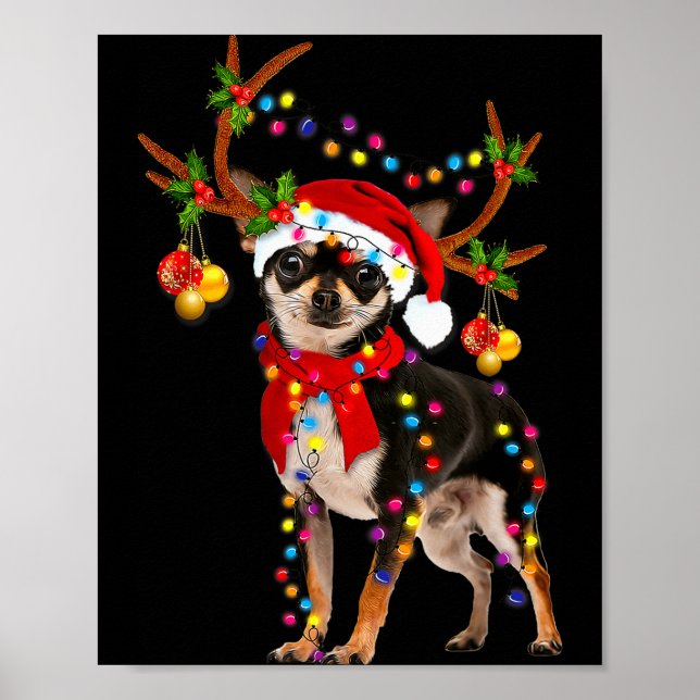 Poster Black And Tan Chihuahua Gorgeous Reindeer Christma (Frente)