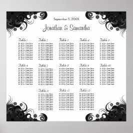 Pôster Black and White 13 Wedding Tables Seating Charts