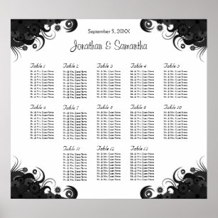 Pôster Black and White 13 Wedding Tables Seating Charts