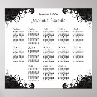 Pôster Black and White 13 Wedding Tables Seating Charts