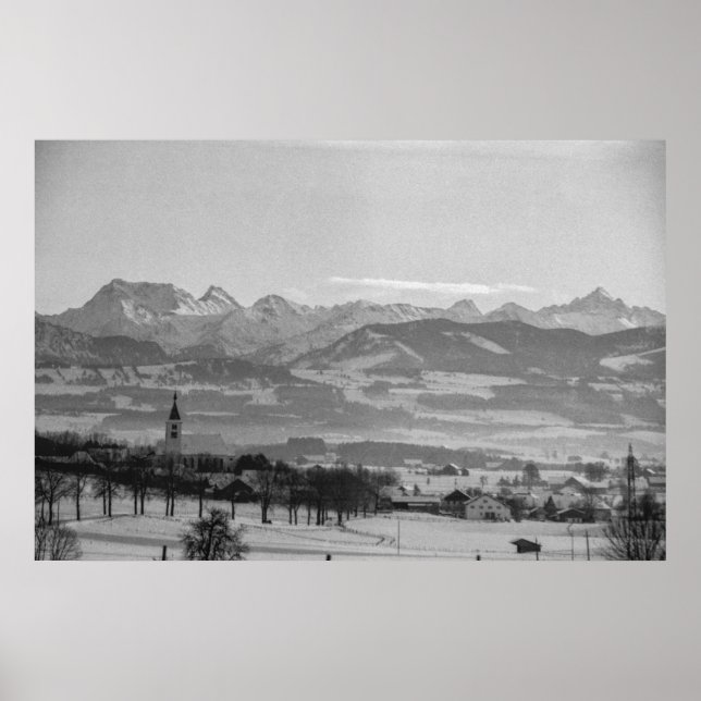 Poster Black and White 1968 German Winter Town Bavaria (Frente)