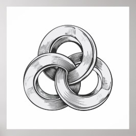 Poster Black and white abstract of three interconnected c