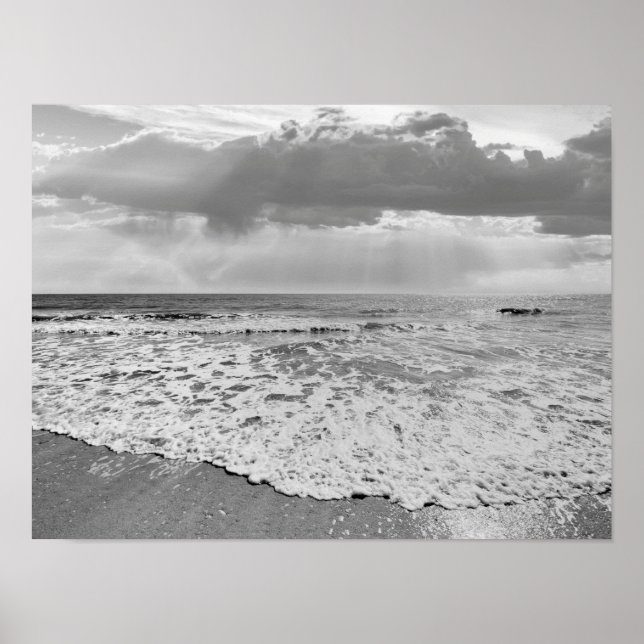 Poster Black and White Beach Ocean Photo 194 (Frente)