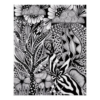 Pôster Black and White Botanical Hand-Drawn Art