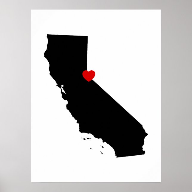 Poster Black and White California with Red Heart (Frente)