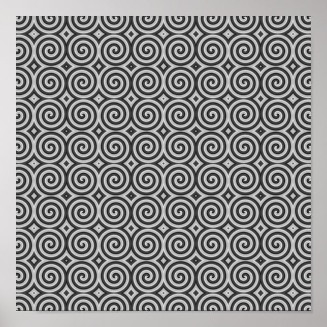 Pôster Black and white design. Pattern of Spirals. (Frente)