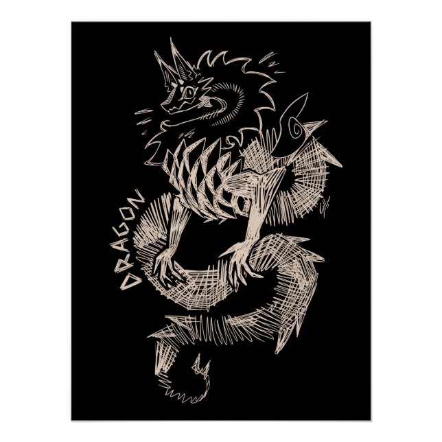 Pôster Black and white Dragon sketch (Frente)