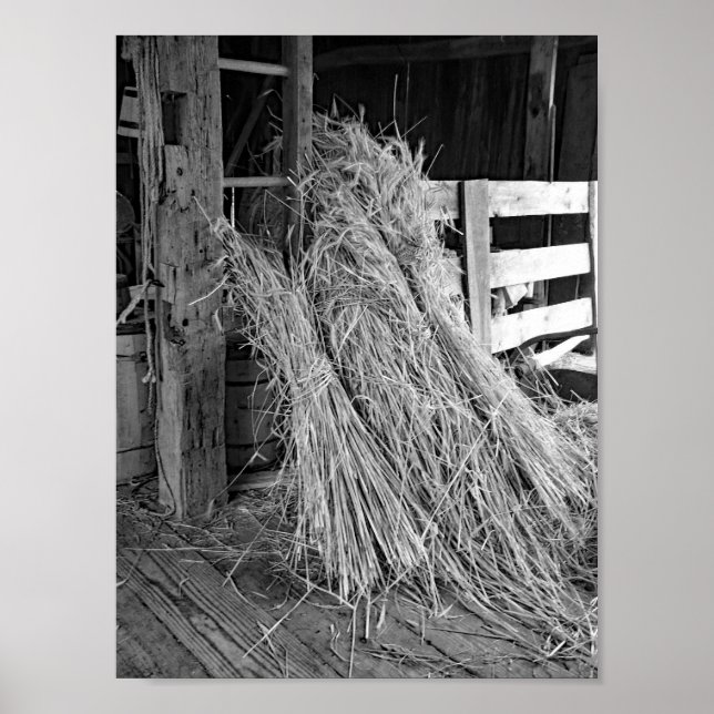 Poster Black And White Farm Photo Wheat Stacks (Frente)
