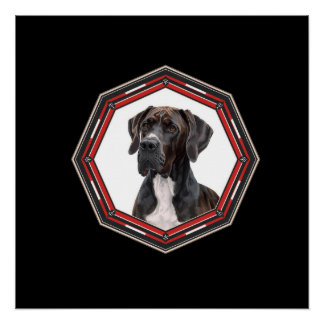 Pôster Black And White Great Dane In A Red Frame