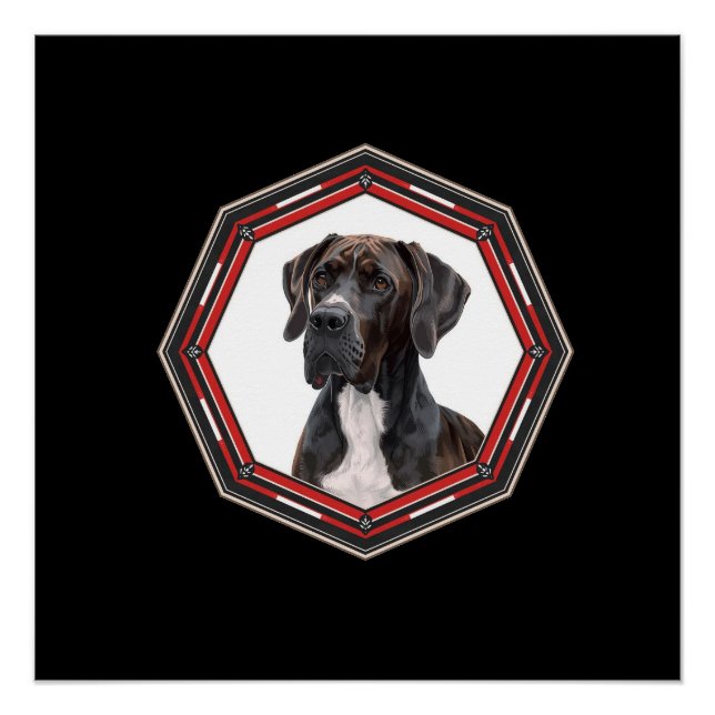 Pôster Black And White Great Dane In A Red Frame (Frente)
