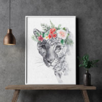 Black and White Leo in Flower Crown Animal
