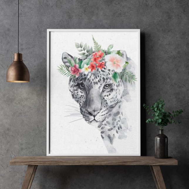 Poster Black and White Leo in Flower Crown Animal (Criador carregado)