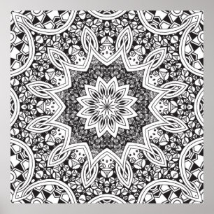 Pôster Black and White Mandala