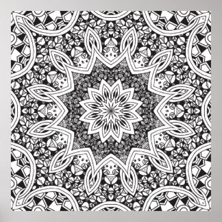 Pôster Black and White Mandala