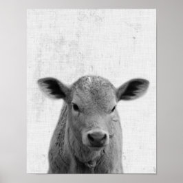 Poster Black and White Peekaboo Cow Minimalist Nursery