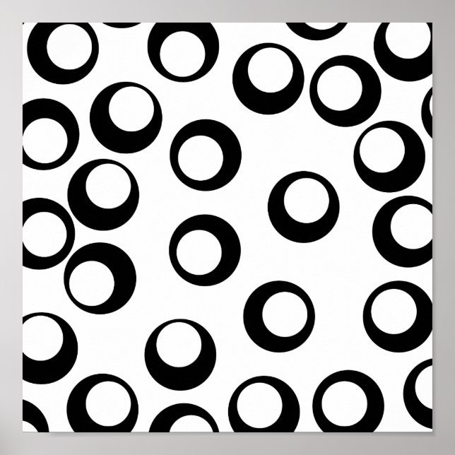 Poster Black and White Retro Circles Pattern. (Frente)