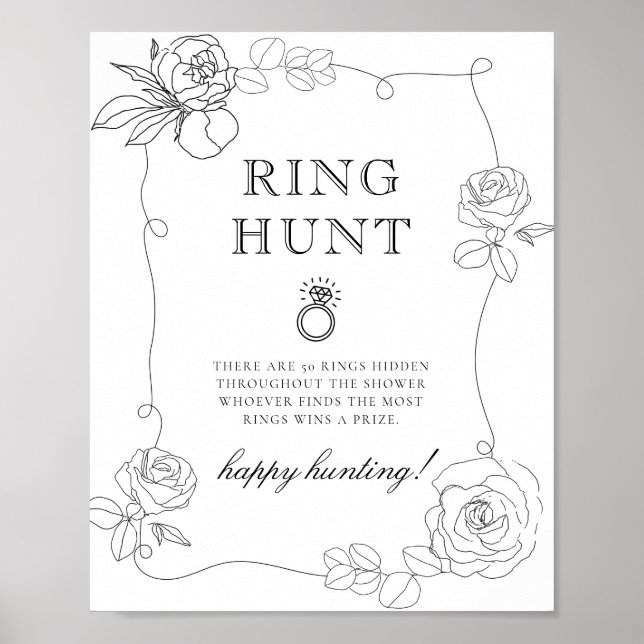 Poster  Black and White Ring Hunt Bridal Shower Game (Frente)