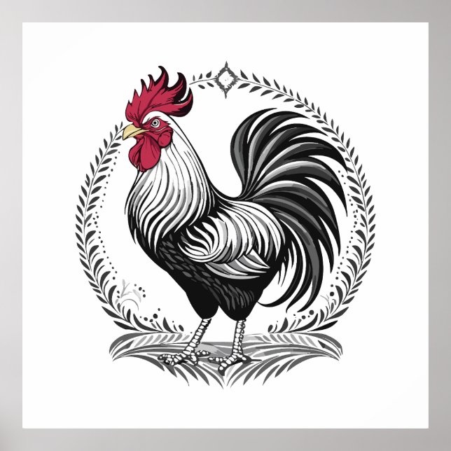 Poster Black and white rooster (Frente)
