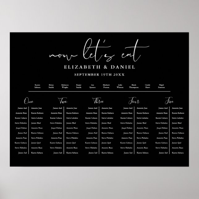 Poster Black And White Table Plan Wedding Seating Chart (Frente)