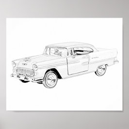 Poster Black and White Two Tone 1955 Chevy Bel Air