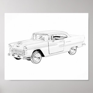 Poster Black and White Two Tone 1955 Chevy Bel Air
