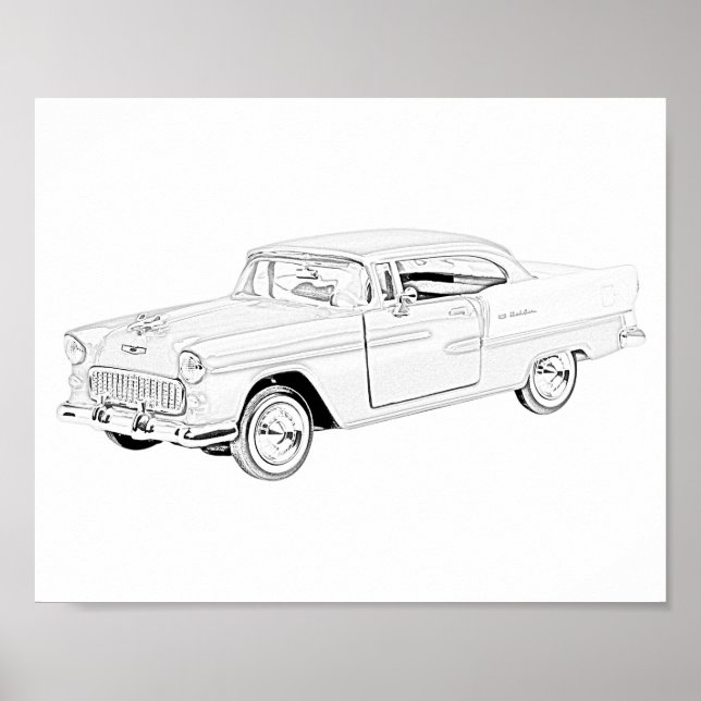 Poster Black and White Two Tone 1955 Chevy Bel Air (Frente)