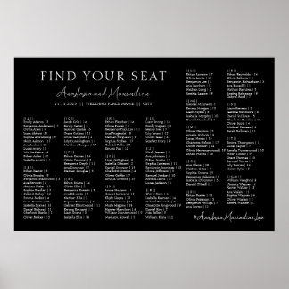 Poster Black and White Wedding Alphabetical Seating Chart
