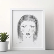 Black and White Woman Face Sketch for Gallery Wall