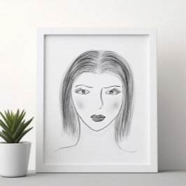Poster Black and White Woman Face Sketch for Gallery Wall