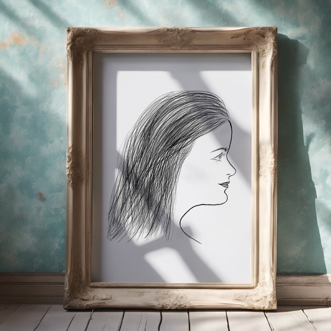 Poster Black and White Woman Profile Sketch Gallery Wall (Criador carregado)