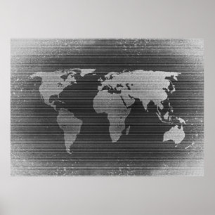 Poster Black and white world map
