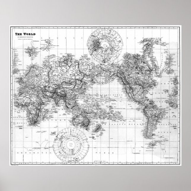 Pôster Black and White World Map (1901) 2 (Frente)