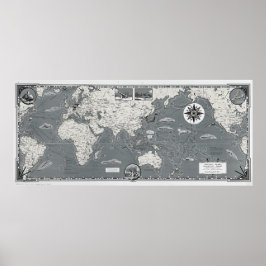 Poster Black And White World Map Total War Battle Map