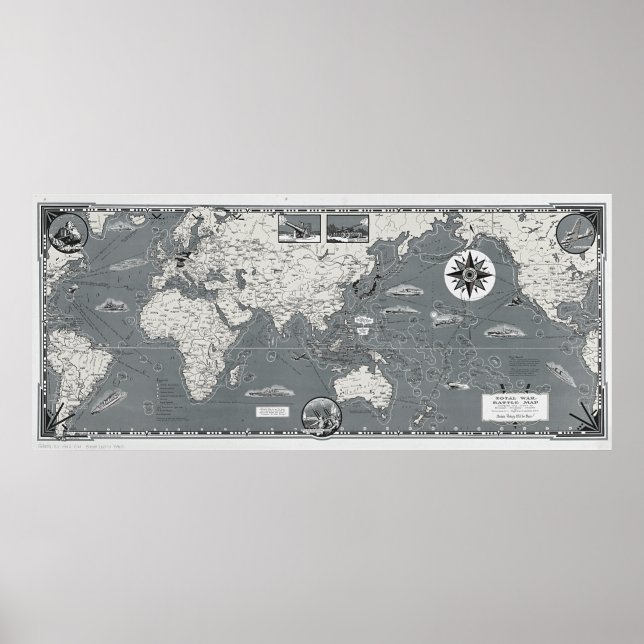 Poster Black And White World Map Total War Battle Map (Frente)