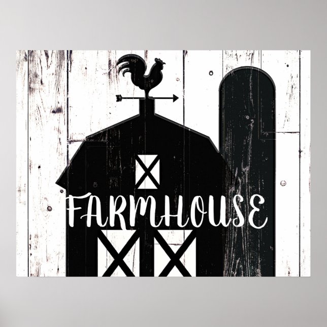 Poster Black Barn White Wood Rushouse Farmhouse Art (Frente)