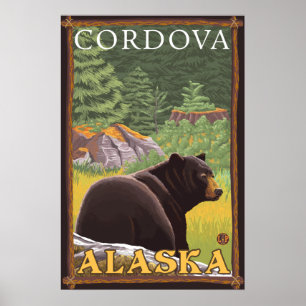 Pôster Black Bear in Forest - Cordova, Alasca