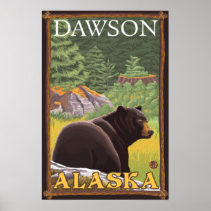 Pôster Black Bear in Forest - Dawson, Alaska