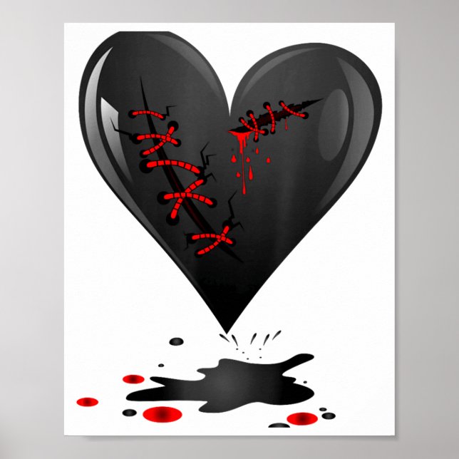 Poster Black Bleeding Cut Open Broken Heart Goth Valentin (Frente)