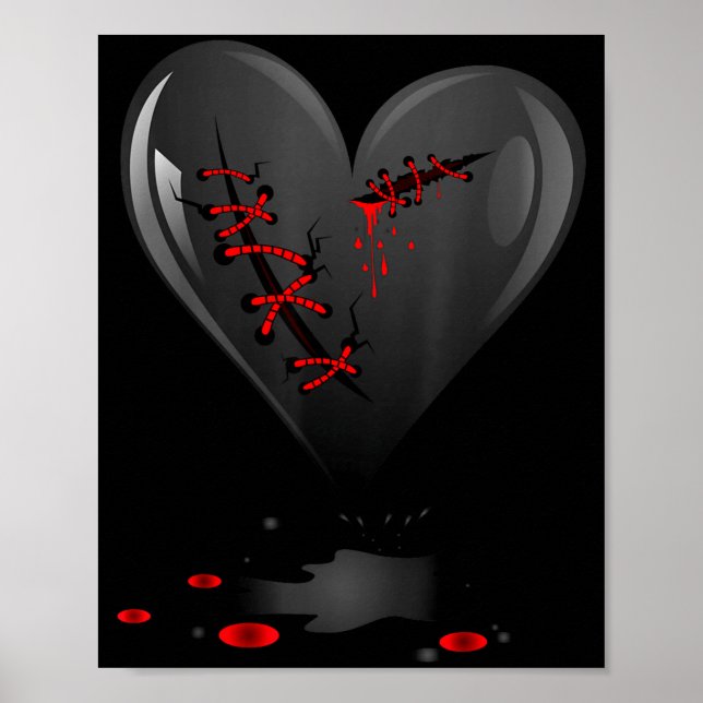 Poster Black Bleeding Cut Open Broken Heart Goth Valentin (Frente)