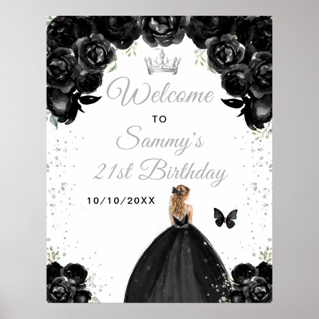 Poster Black Blond Hair Princess Birthday (Frente)