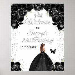 Poster Black Brown Hair Princess Birthday