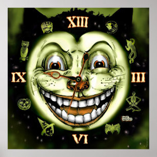 Pôster Black Cat 13 Relógio Halloween