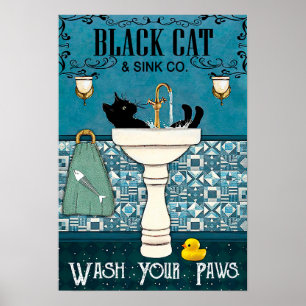 Poster Black Cat and Sink Co - Home Decor Wall Art