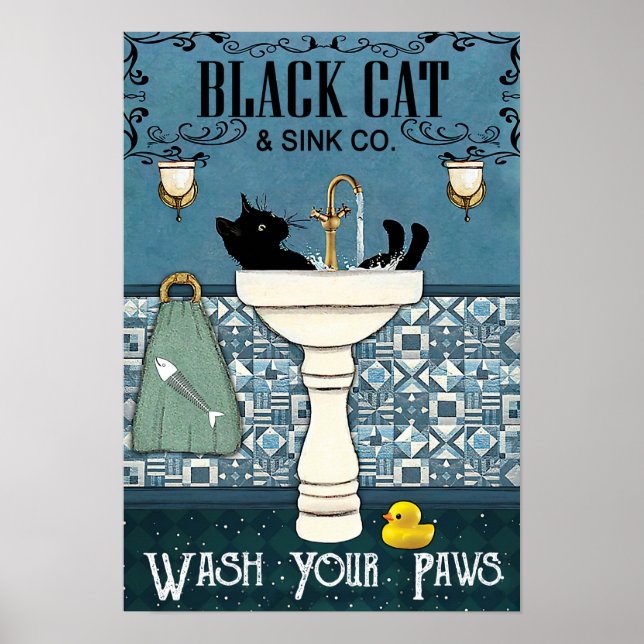 Poster Black Cat and Sink Co - Home Decor Wall Art (Frente)