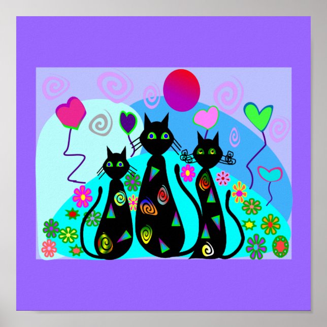 Pôster Black Cat Art "Fantasy Cats of Summer" (Frente)